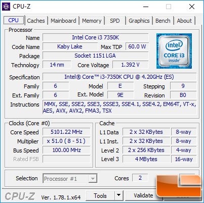 Intel Intel Core i3-7350K overclocked to 5.1GHz