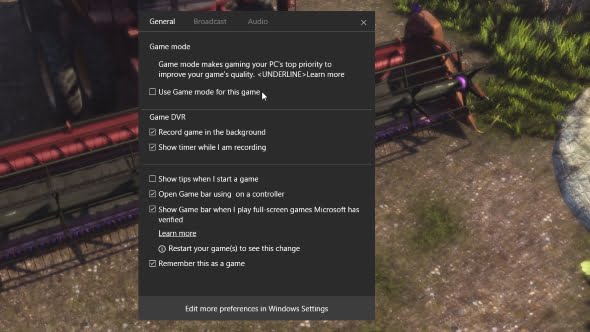 Windows 10 Game Mode tied to Game DVR
