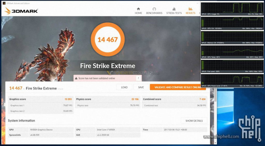 Nvidia GTX 1080 Ti 3DMark Benchmarks - Fire Strike Extreme OC