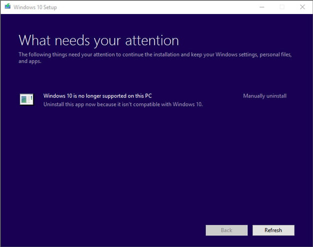 Windows 10 Creators Update No longer supported Error
