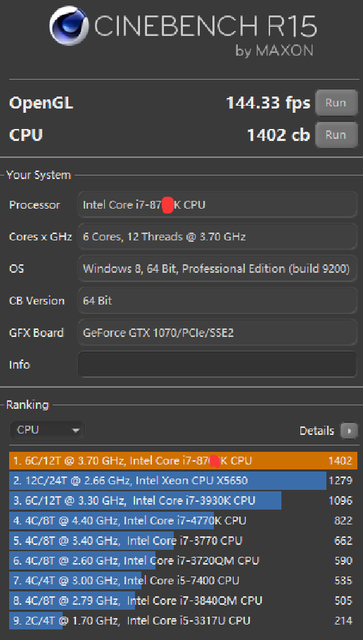 Core i7-8700K Cinebench R15