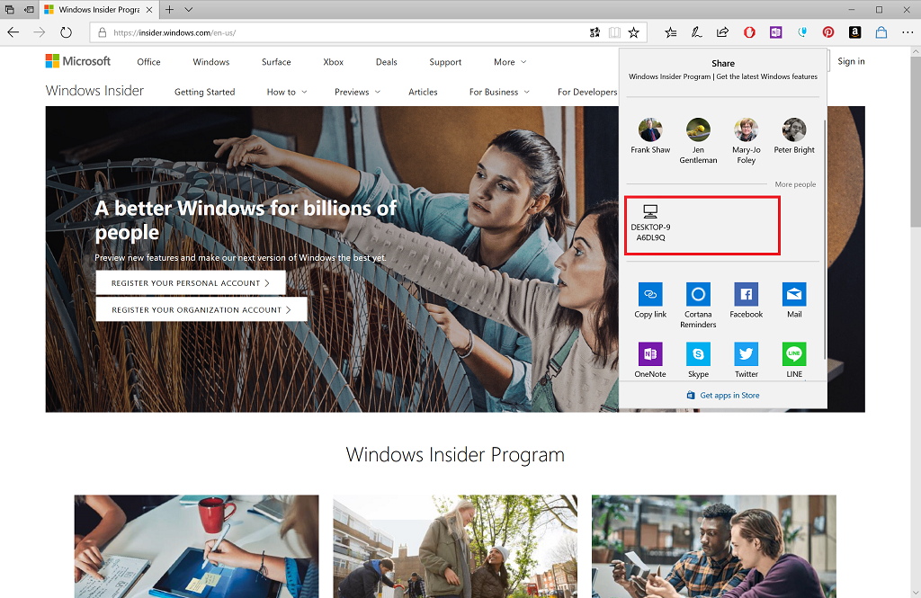 Windows 10 build 17035 Near Share