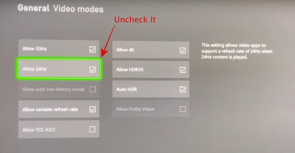 Disable 24Hz Xbox One