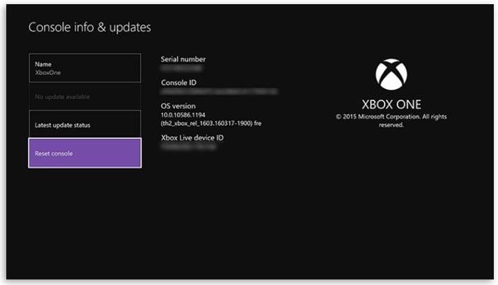 Factory reset Xbox One