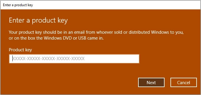 Enter a product key