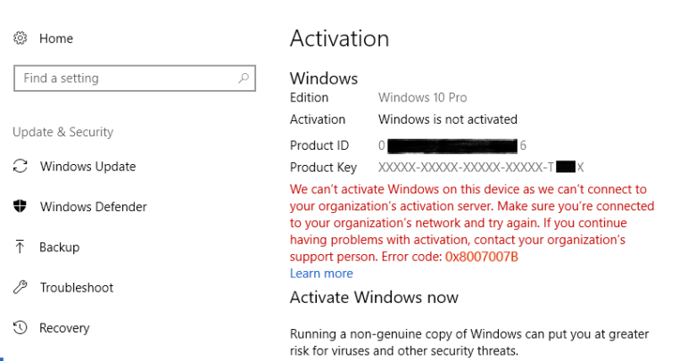 Fix Windows Activation Error - organization server