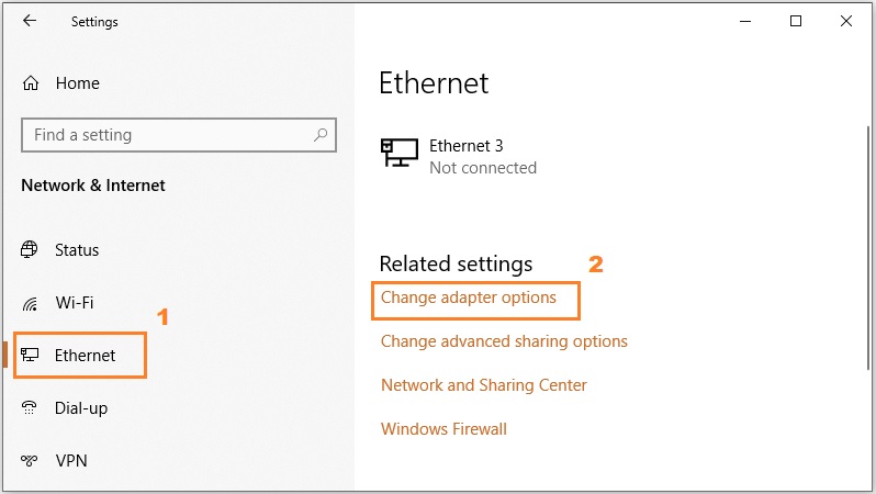Change adapter options in Ethernet