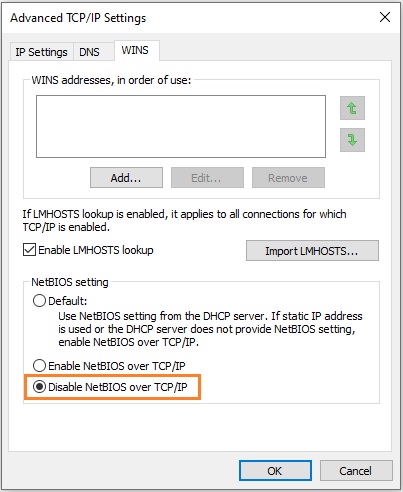 Disable NetBIOS to fix Network Protocols Missing error in Win 10