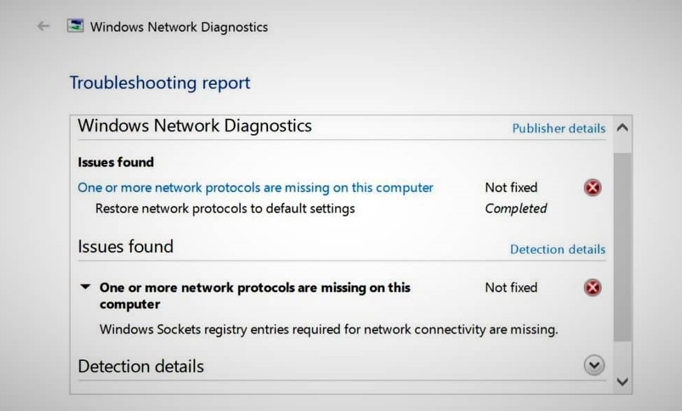 One or more network protocols missing Windows 10