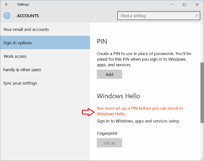 windows hello not working fingerprint