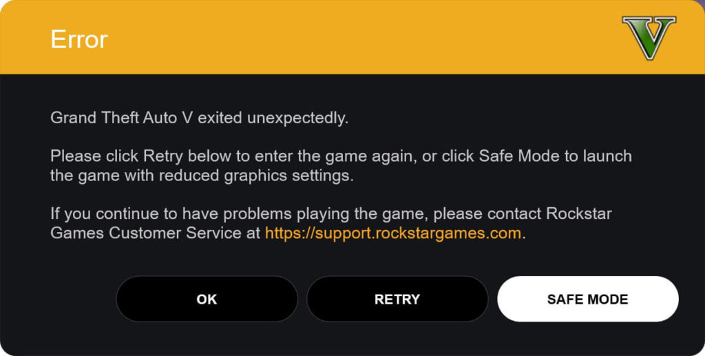 Fix Grand Theft Auto V Exited Unexpectedly error