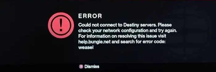 Destiny 2 Error Code Weasel