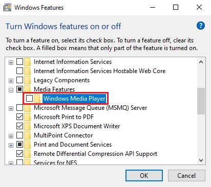 Turn Windows Features off