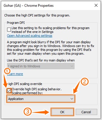 High DPI scaling override