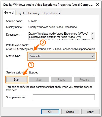 Edit Startup Type of the qWAVE Service