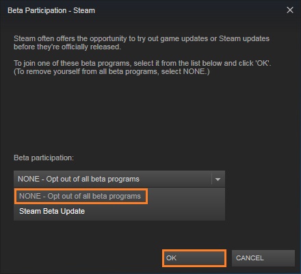 Opt out of the Steam beta program