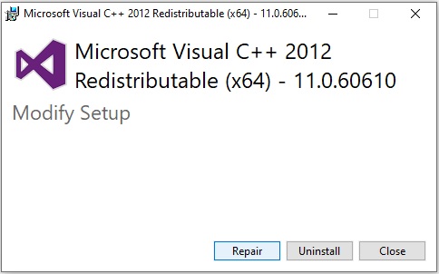 Repair Visual C++ Redistributables