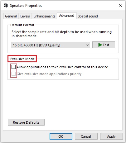 Disable Exclusive Mode (2)