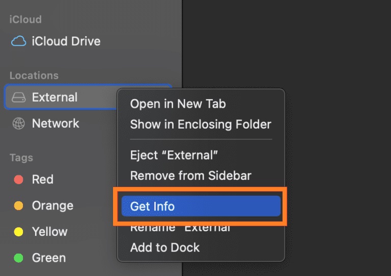 Check format of external drive