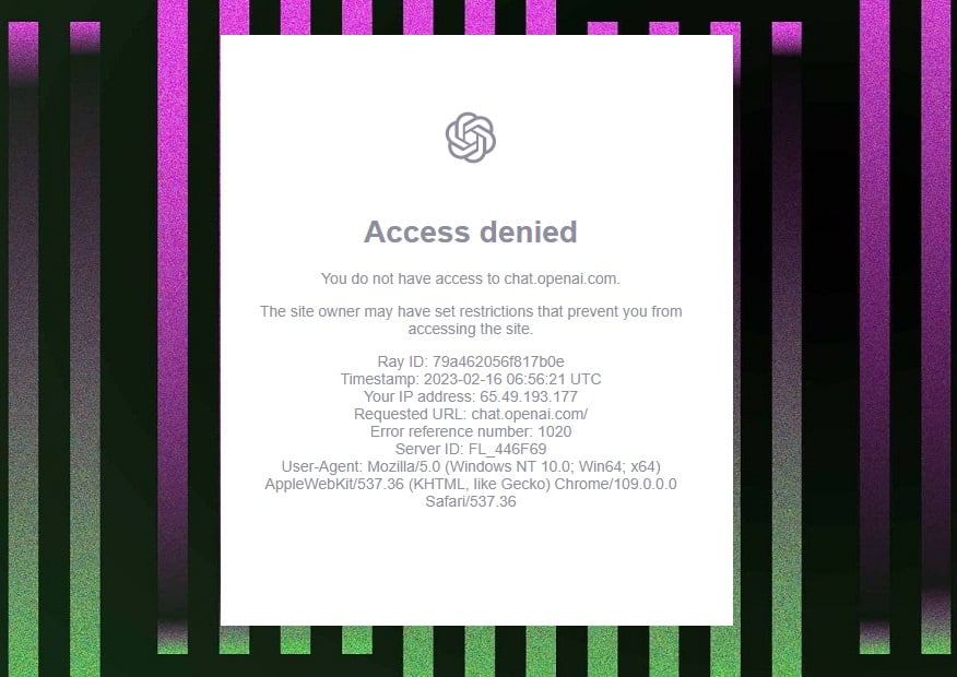 ChatGPT Error Code 1020: Access Denied Error