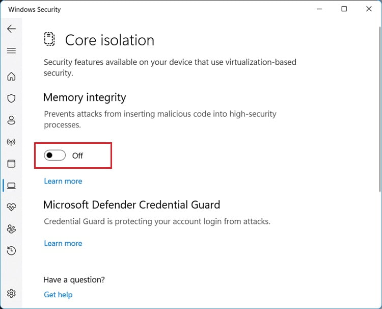 Disable Windows 11 Core Isolation