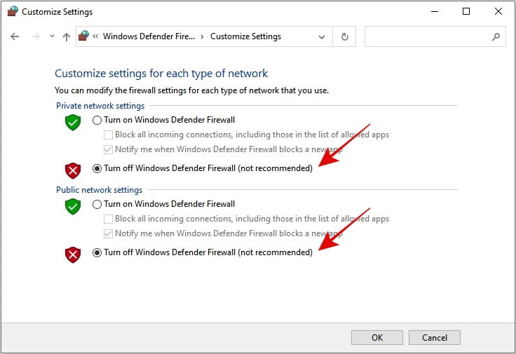 Disable Firewall to fix Valorant VAL 5 Error Code