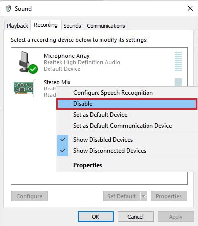 Disable Stereo Mix