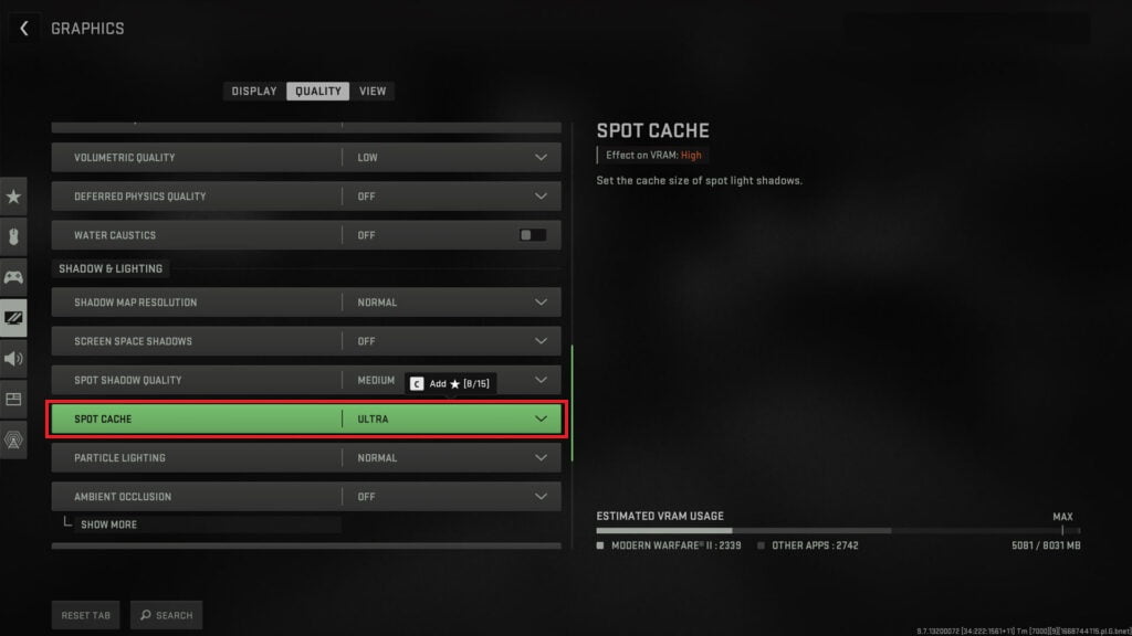 Modern Warfare 2 Spot Cache setting