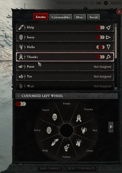 Diablo 4 Emote Wheel menu