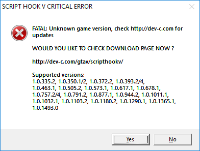 Script Hook V Critical Error - FATAL: Unknown Game Version