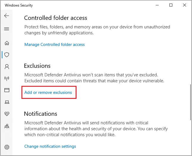 Windows Security settings