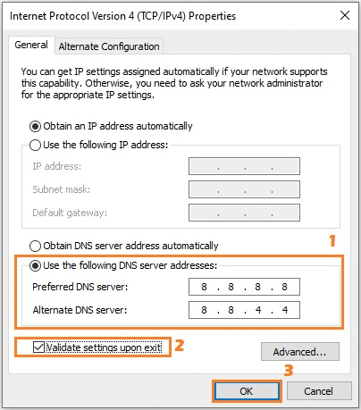 Modify DNS settings to solve the Error Code 300008 (3)
