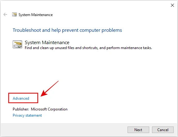 Run System Maintenance Troubleshooter - Advanced