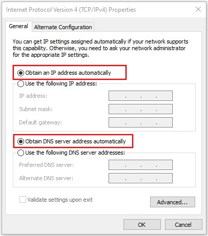Change DNS settings to fix DHCP Lookup Failed error
