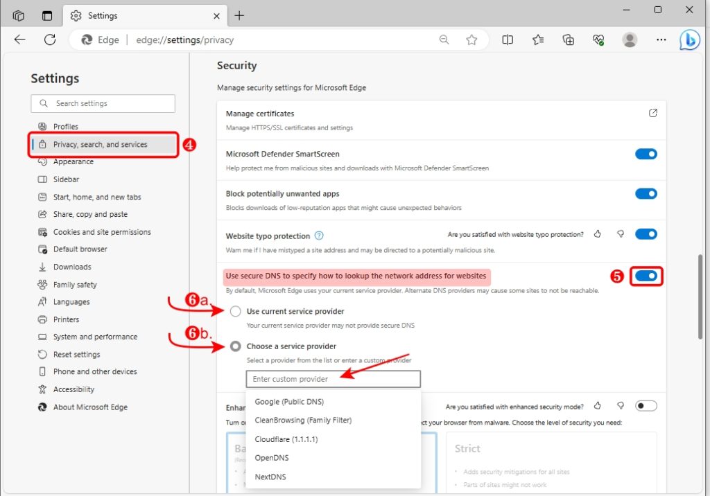 Enable DNS over HTTPS (DoH) in Microsoft Edge