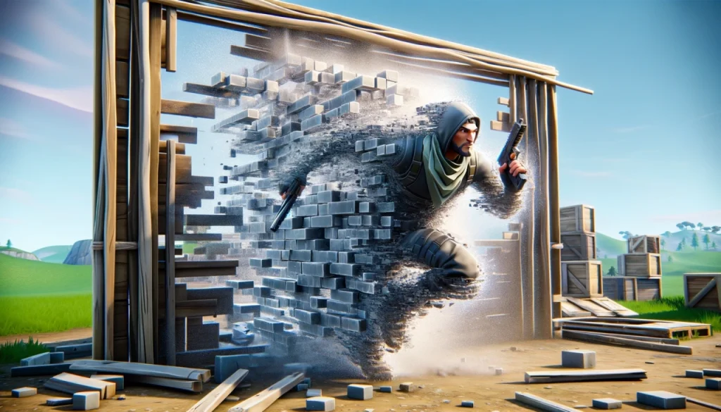 A player phasing through a build in Fortnite